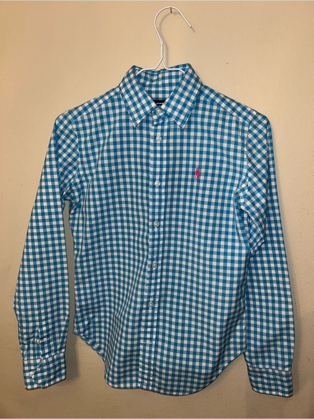 Ralph Lauren Blue and White Gingham Button-Down Shirt